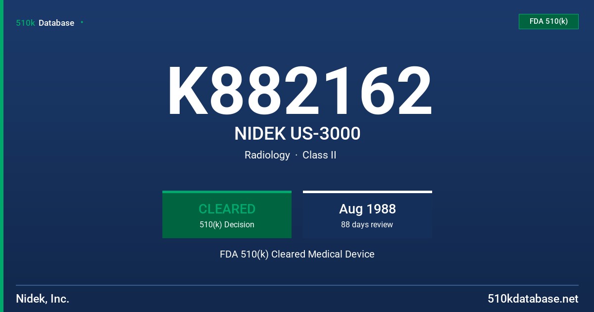 K882162 NIDEK US-3000 FDA 510(k) Cleared Medical Device
