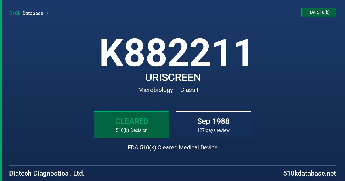 K882211 URISCREEN FDA 510(k) Cleared Medical Device