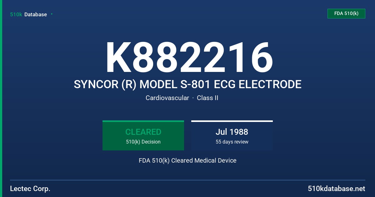 K882216 SYNCOR (R) MODEL S-801 ECG ELECTRODE FDA 510(k) Cleared Medical Device