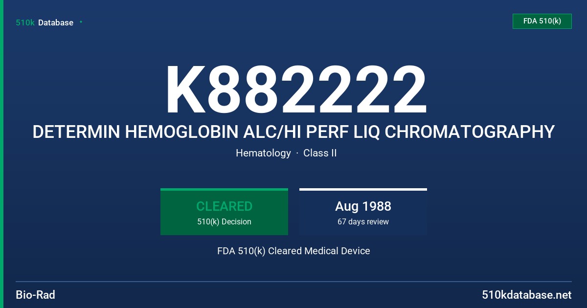 K882222 DETERMIN HEMOGLOBIN ALC/HI PERF LIQ CHROMATOGRAPHY FDA 510(k) Cleared Medical Device