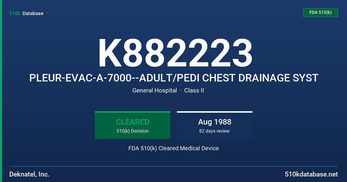 K882223 PLEUR-EVAC-A-7000--ADULT/PEDI CHEST DRAINAGE SYST FDA 510(k) Cleared Medical Device