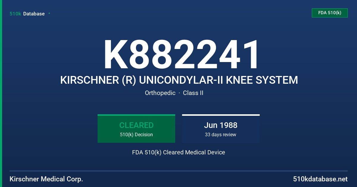 K882241 KIRSCHNER (R) UNICONDYLAR-II KNEE SYSTEM FDA 510(k) Cleared Medical Device