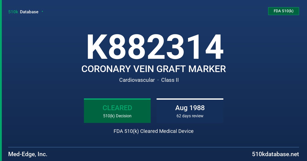 K882314 CORONARY VEIN GRAFT MARKER FDA 510(k) Cleared Medical Device