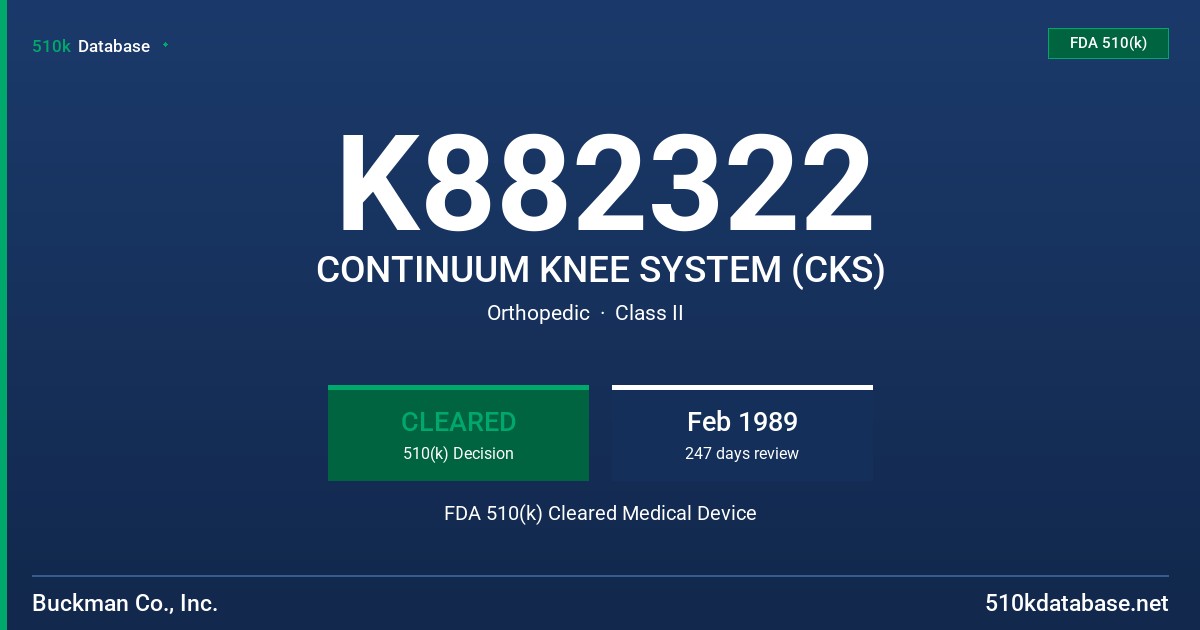 K882322 CONTINUUM KNEE SYSTEM (CKS) FDA 510(k) Cleared Medical Device