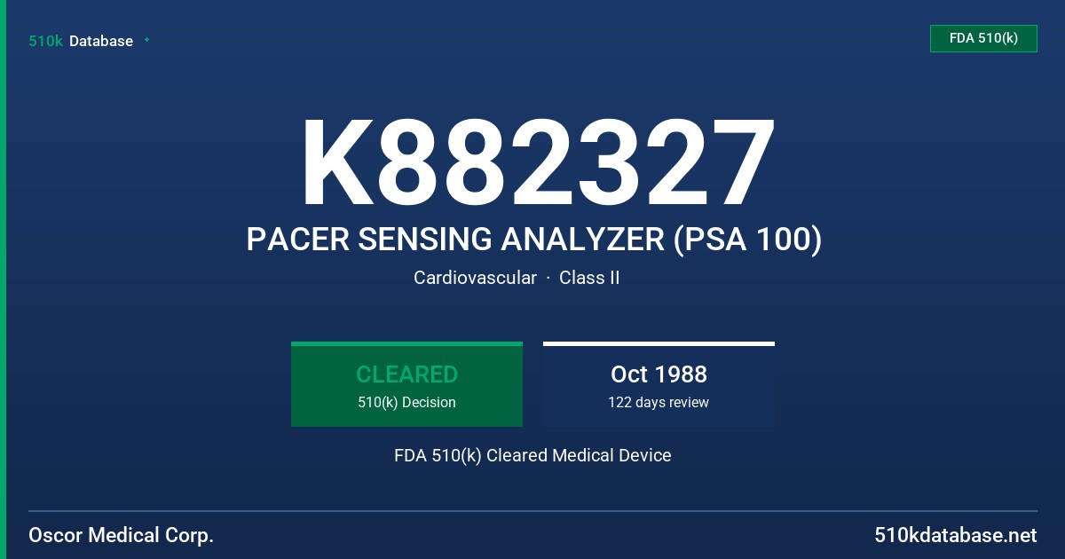 K882327 PACER SENSING ANALYZER (PSA 100) FDA 510(k) Cleared Medical Device
