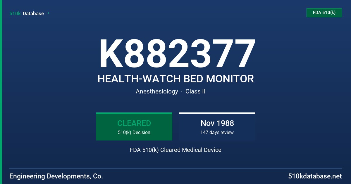 K882377 HEALTH-WATCH BED MONITOR FDA 510(k) Cleared Medical Device