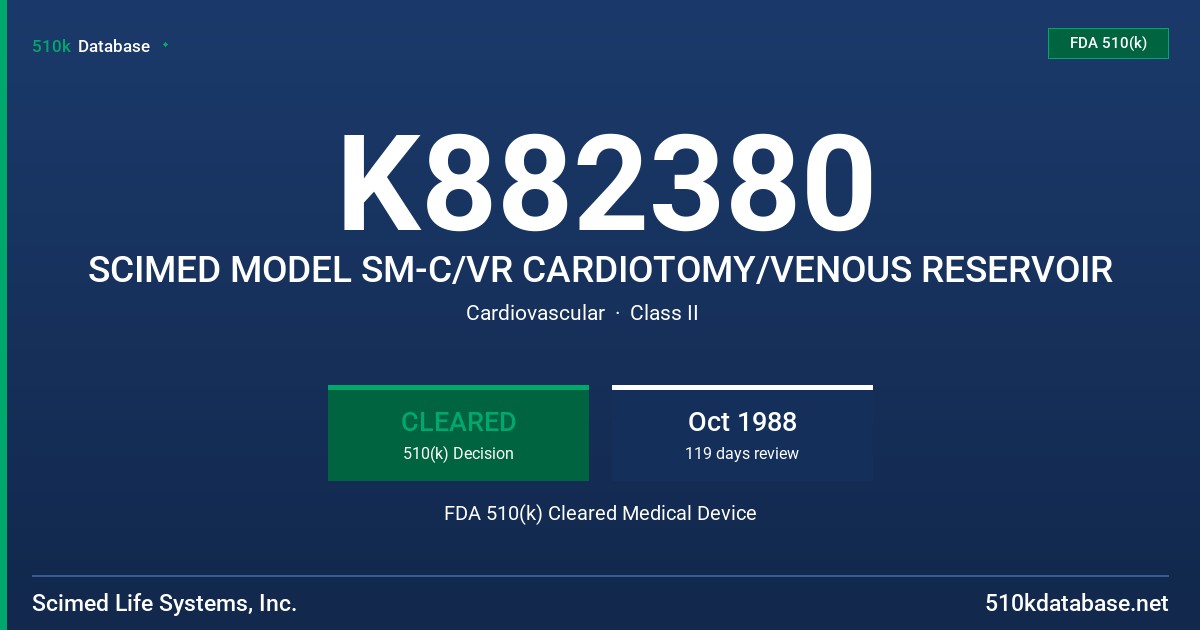 K882380 SCIMED MODEL SM-C/VR CARDIOTOMY/VENOUS RESERVOIR FDA 510(k) Cleared Medical Device