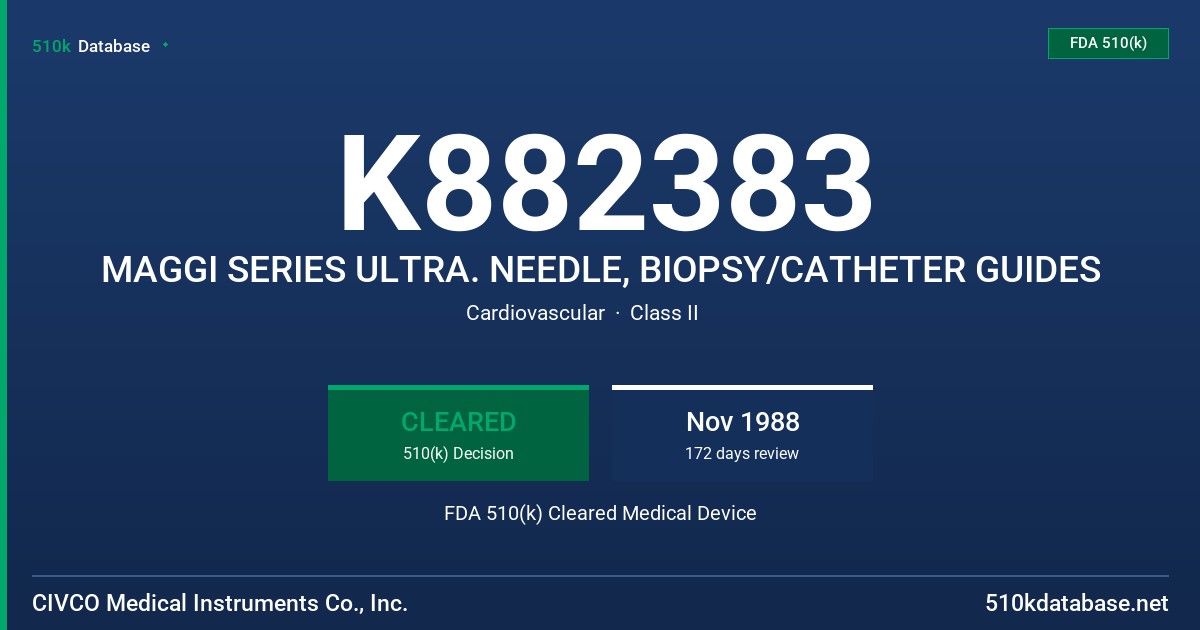 K882383 MAGGI SERIES ULTRA. NEEDLE, BIOPSY/CATHETER GUIDES FDA 510(k) Cleared Medical Device