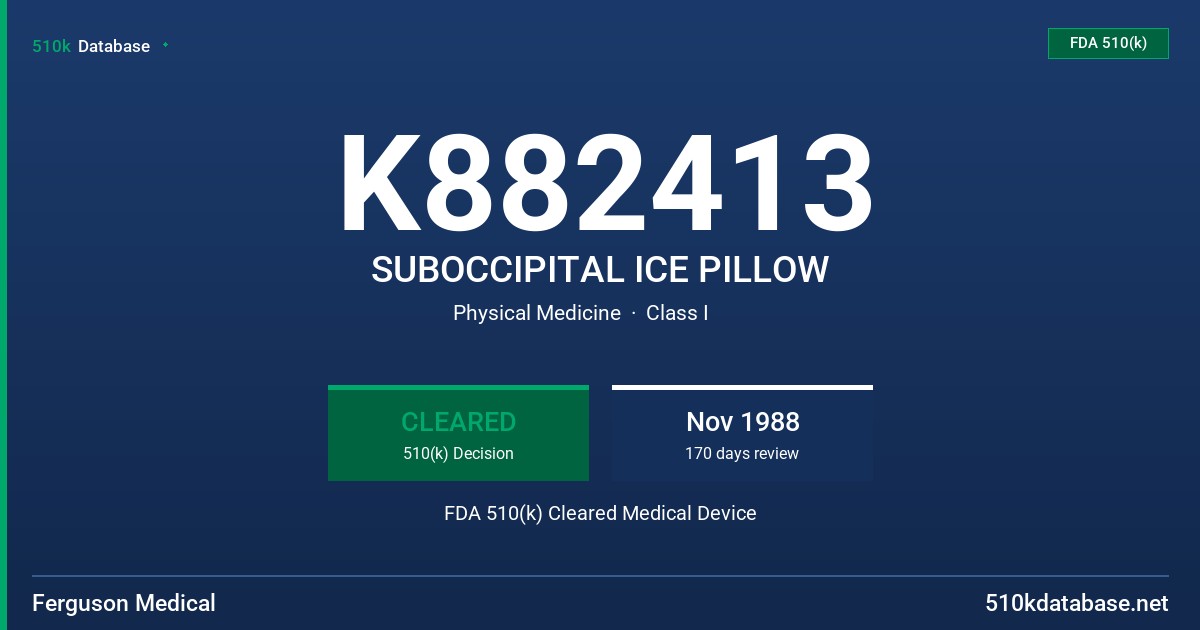 K882413 SUBOCCIPITAL ICE PILLOW FDA 510(k) Cleared Medical Device