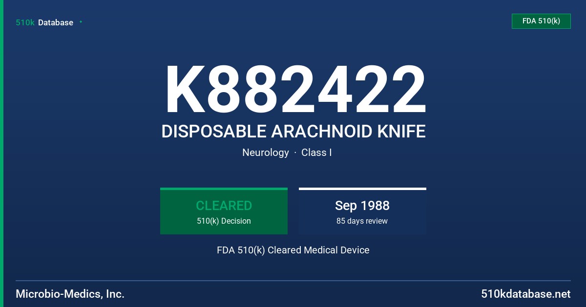 K882422 DISPOSABLE ARACHNOID KNIFE FDA 510(k) Cleared Medical Device