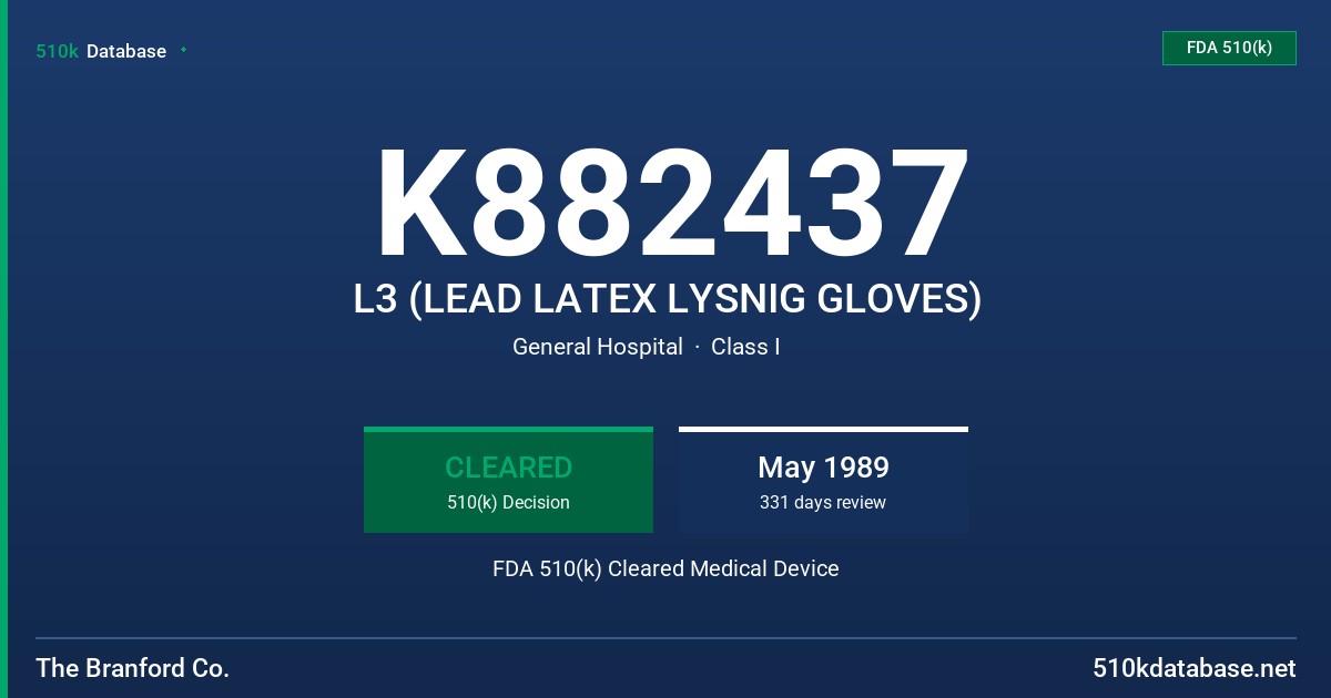 K882437 L3 (LEAD LATEX LYSNIG GLOVES) FDA 510(k) Cleared Medical Device