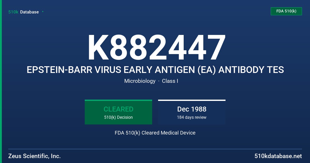 K882447 EPSTEIN-BARR VIRUS EARLY ANTIGEN (EA) ANTIBODY TES FDA 510(k) Cleared Medical Device