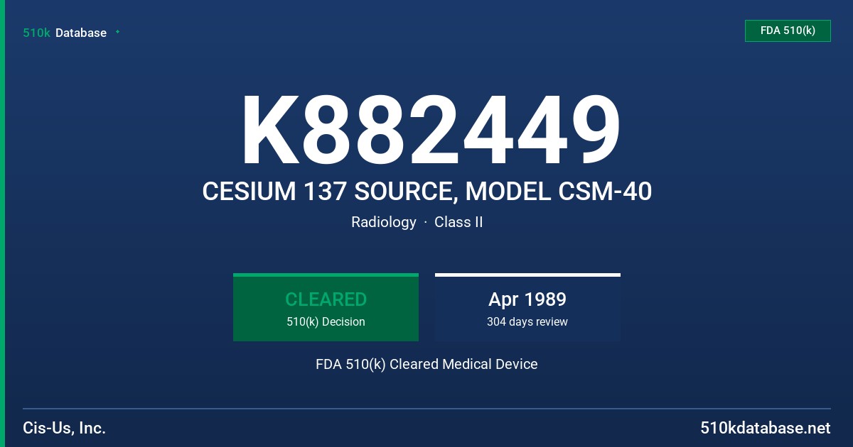 K882449 CESIUM 137 SOURCE, MODEL CSM-40 FDA 510(k) Cleared Medical Device