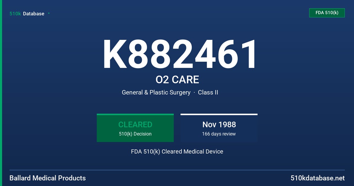 K882461 O2 CARE FDA 510(k) Cleared Medical Device
