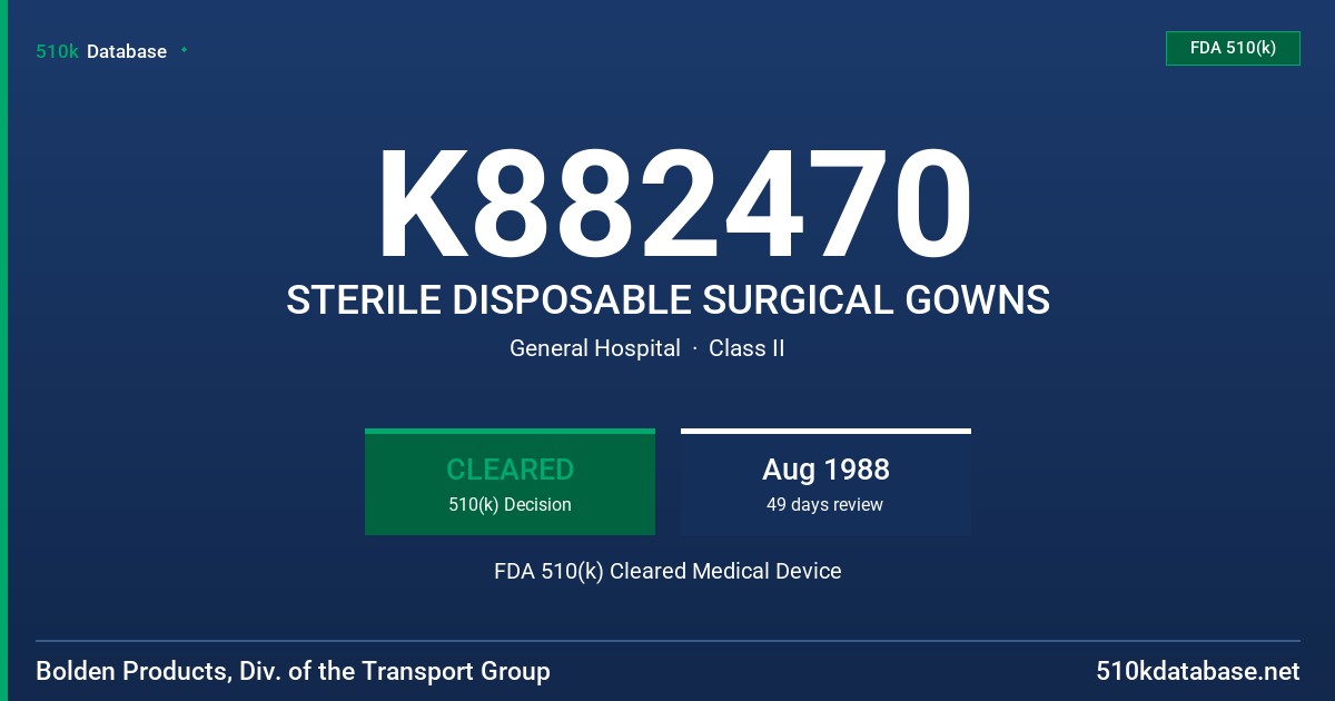 K882470 STERILE DISPOSABLE SURGICAL GOWNS FDA 510(k) Cleared Medical Device
