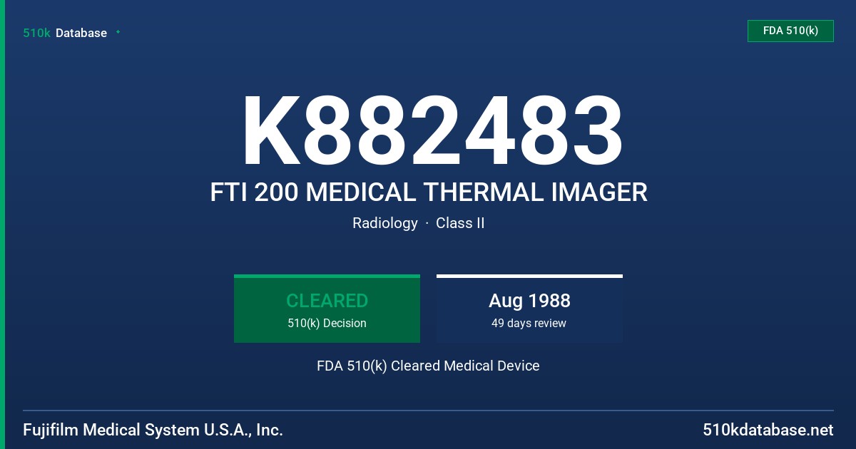 K882483 FTI 200 MEDICAL THERMAL IMAGER FDA 510(k) Cleared Medical Device