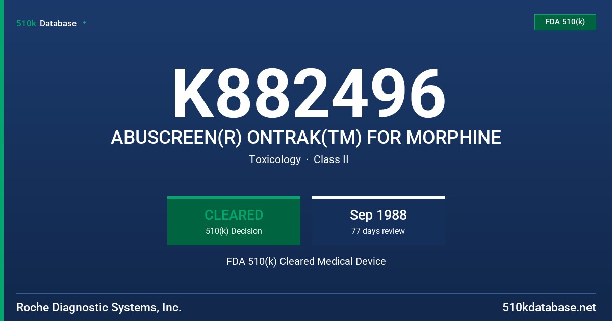 K882496 ABUSCREEN(R) ONTRAK(TM) FOR MORPHINE FDA 510(k) Cleared Medical Device