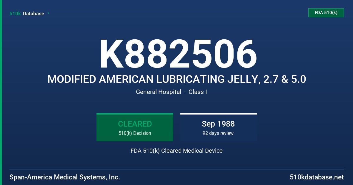 K882506 MODIFIED AMERICAN LUBRICATING JELLY, 2.7 & 5.0 FDA 510(k) Cleared Medical Device