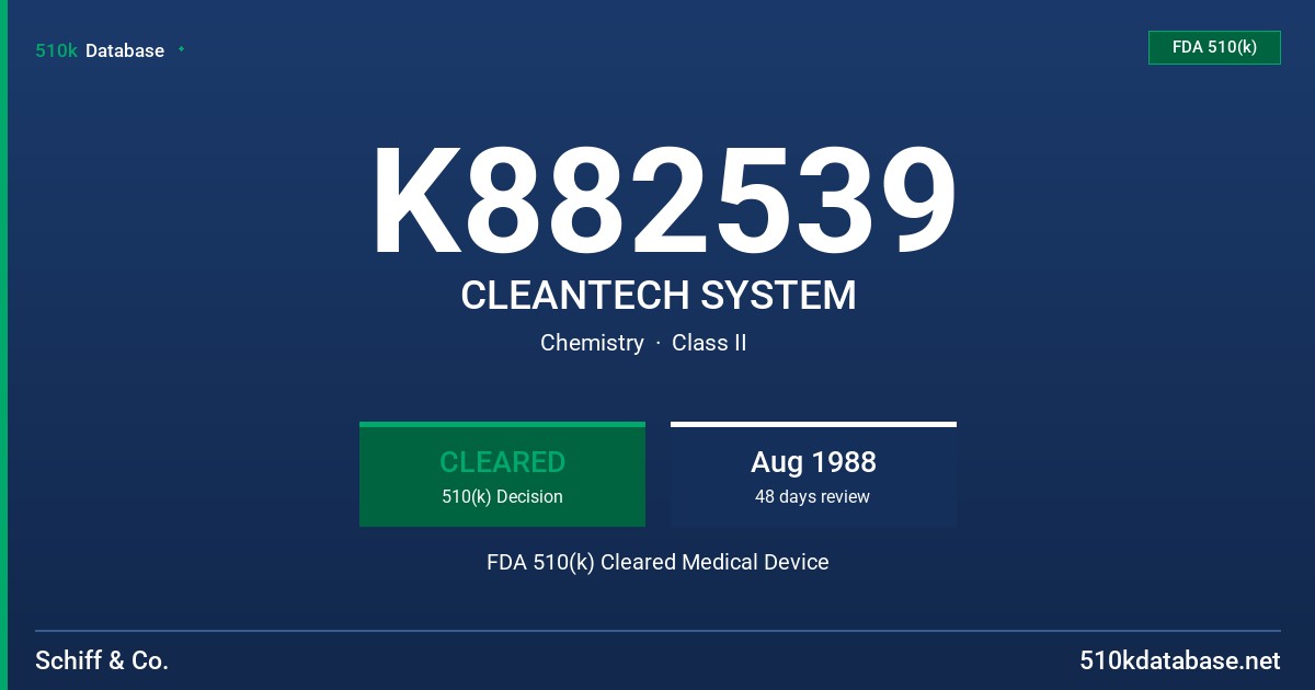 K882539 CLEANTECH SYSTEM FDA 510(k) Cleared Medical Device