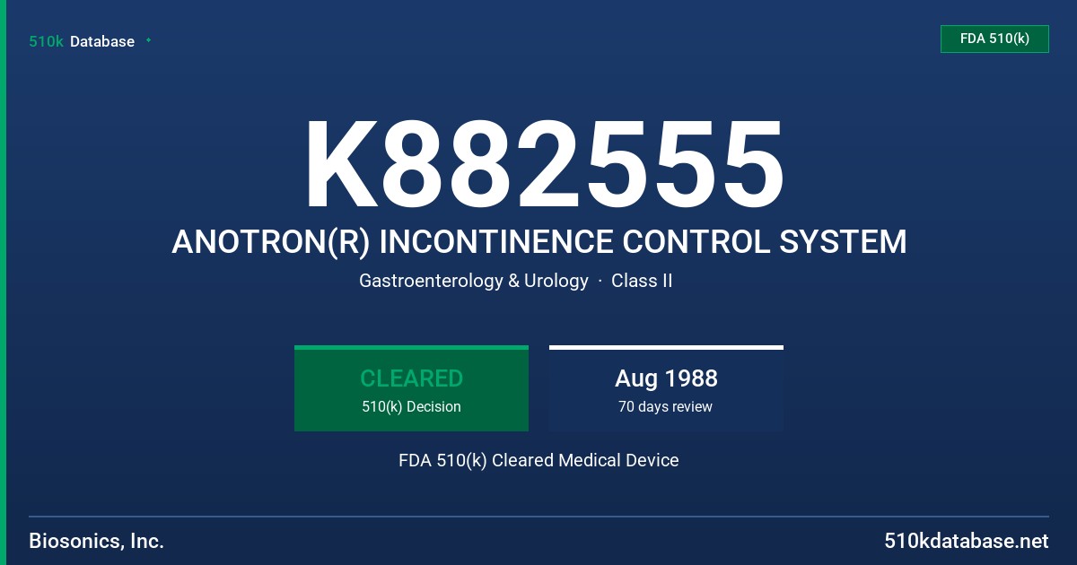 K882555 ANOTRON(R) INCONTINENCE CONTROL SYSTEM FDA 510(k) Cleared Medical Device