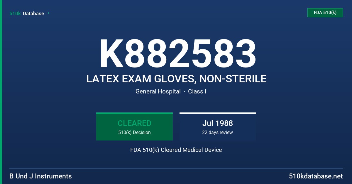 K882583 LATEX EXAM GLOVES, NON-STERILE FDA 510(k) Cleared Medical Device