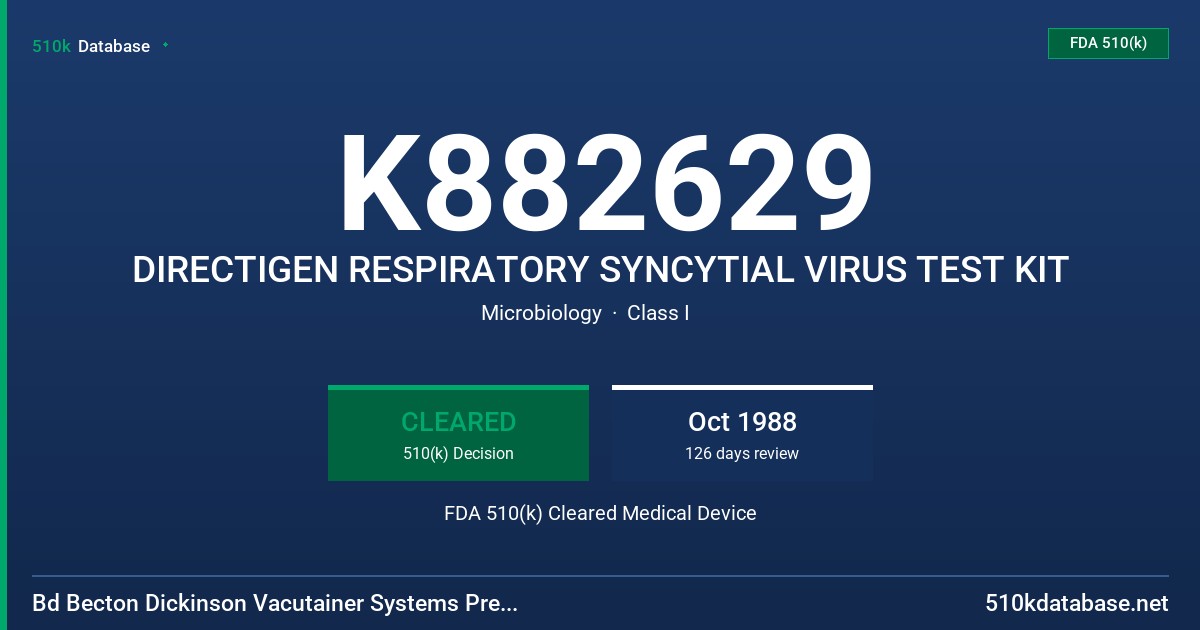 K882629 DIRECTIGEN RESPIRATORY SYNCYTIAL VIRUS TEST KIT FDA 510(k) Cleared Medical Device