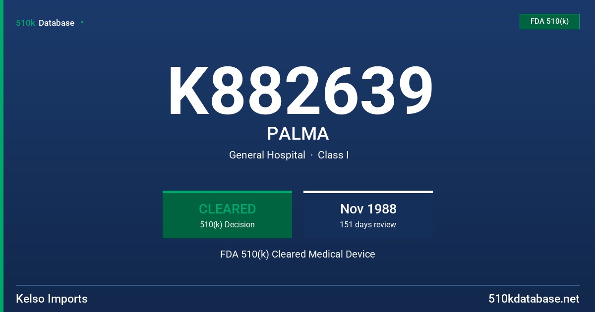 K882639 PALMA FDA 510(k) Cleared Medical Device