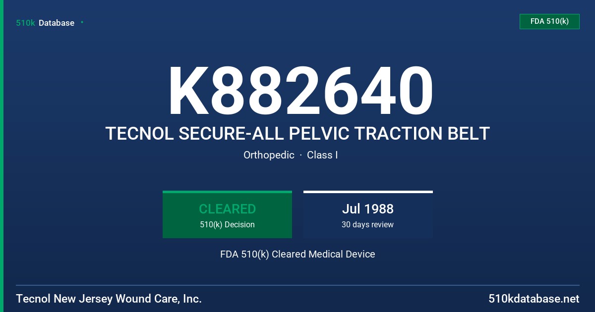 K882640 TECNOL SECURE-ALL PELVIC TRACTION BELT FDA 510(k) Cleared Medical Device
