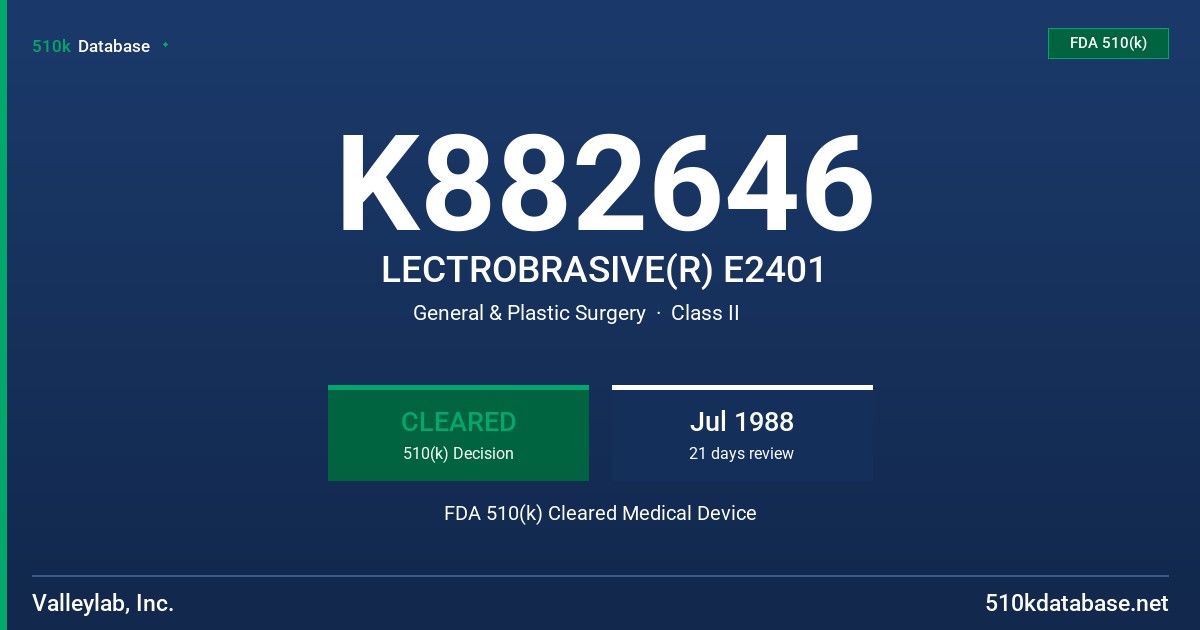 K882646 LECTROBRASIVE(R) E2401 FDA 510(k) Cleared Medical Device