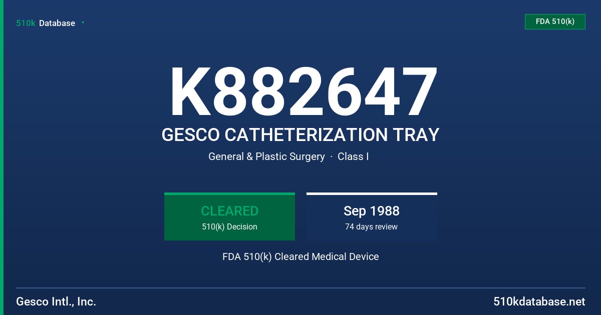 K882647 GESCO CATHETERIZATION TRAY FDA 510(k) Cleared Medical Device