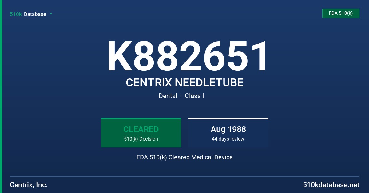 K882651 CENTRIX NEEDLETUBE FDA 510(k) Cleared Medical Device