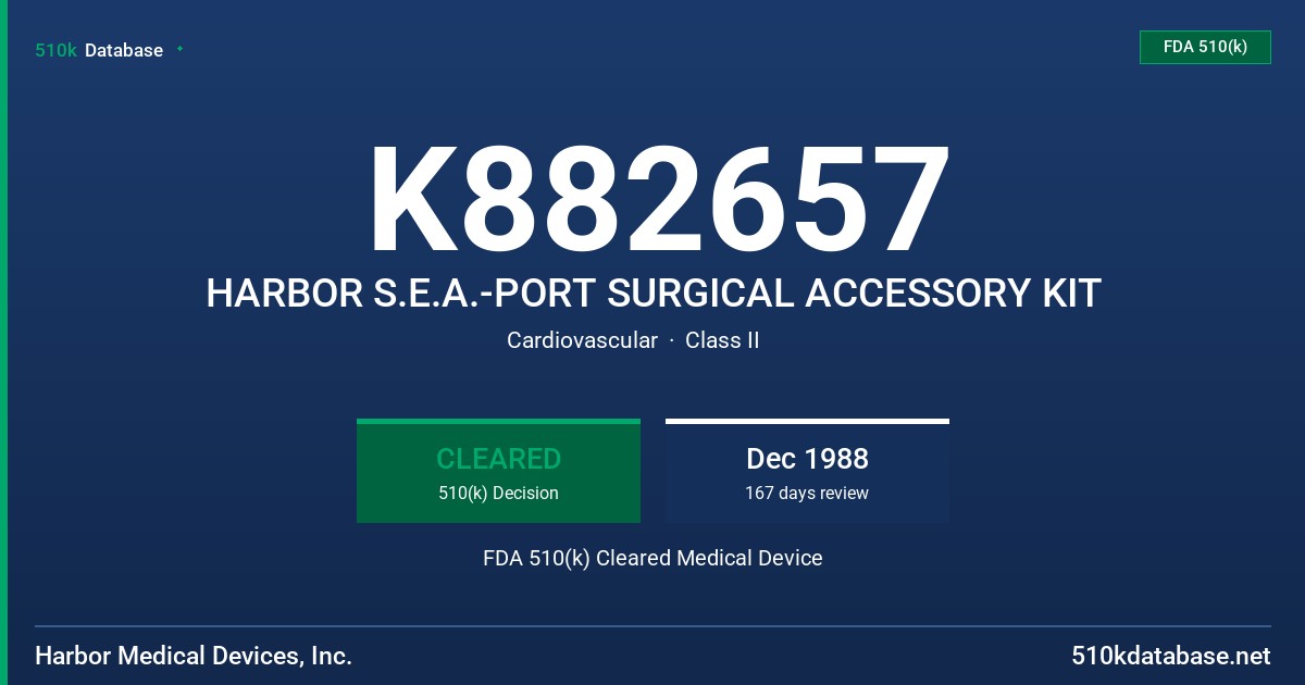 K882657 HARBOR S.E.A.-PORT SURGICAL ACCESSORY KIT FDA 510(k) Cleared Medical Device