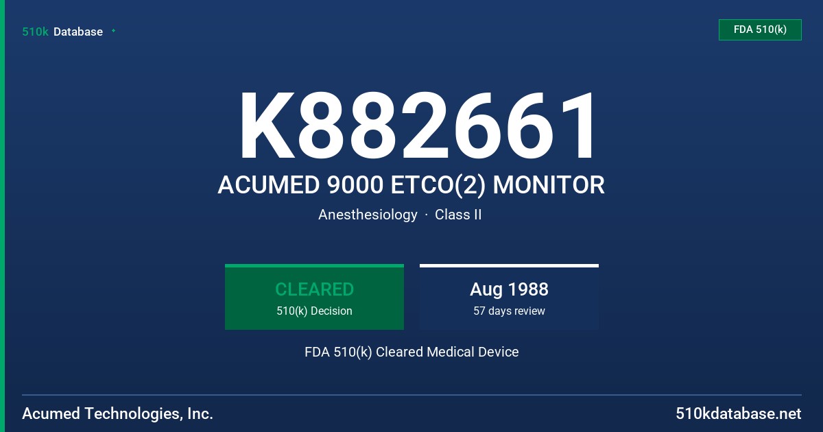 K882661 ACUMED 9000 ETCO(2) MONITOR FDA 510(k) Cleared Medical Device