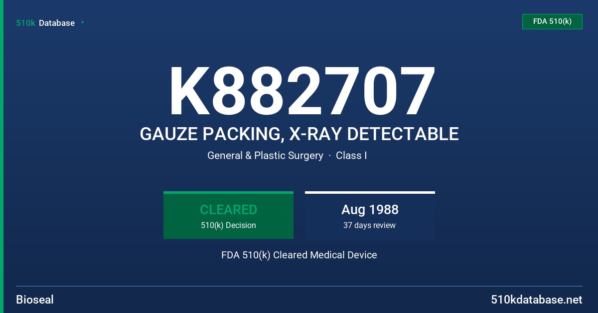 K882707 GAUZE PACKING, X-RAY DETECTABLE FDA 510(k) Cleared Medical Device