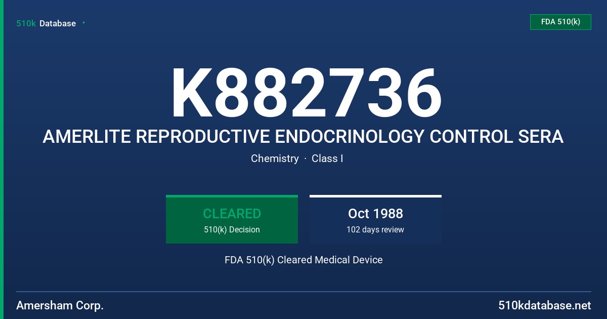 K882736 AMERLITE REPRODUCTIVE ENDOCRINOLOGY CONTROL SERA FDA 510(k) Cleared Medical Device