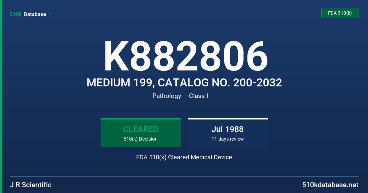 K882806 MEDIUM 199, CATALOG NO. 200-2032 FDA 510(k) Cleared Medical Device
