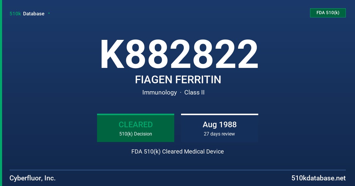 K882822 FIAGEN FERRITIN FDA 510(k) Cleared Medical Device