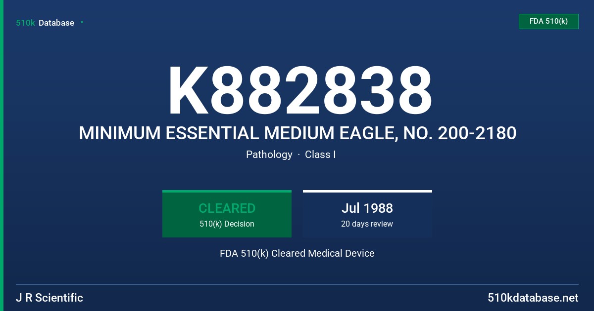 K882838 MINIMUM ESSENTIAL MEDIUM EAGLE, NO. 200-2180 FDA 510(k) Cleared Medical Device