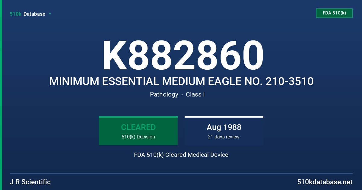 K882860 MINIMUM ESSENTIAL MEDIUM EAGLE NO. 210-3510 FDA 510(k) Cleared Medical Device