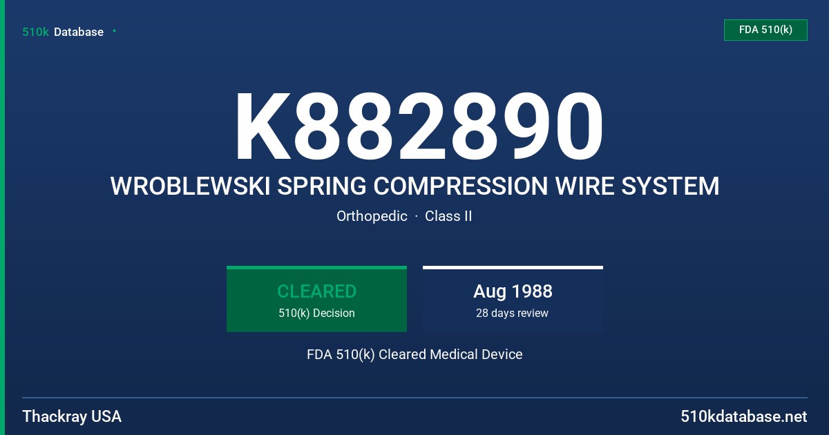 K882890 WROBLEWSKI SPRING COMPRESSION WIRE SYSTEM FDA 510(k) Cleared Medical Device