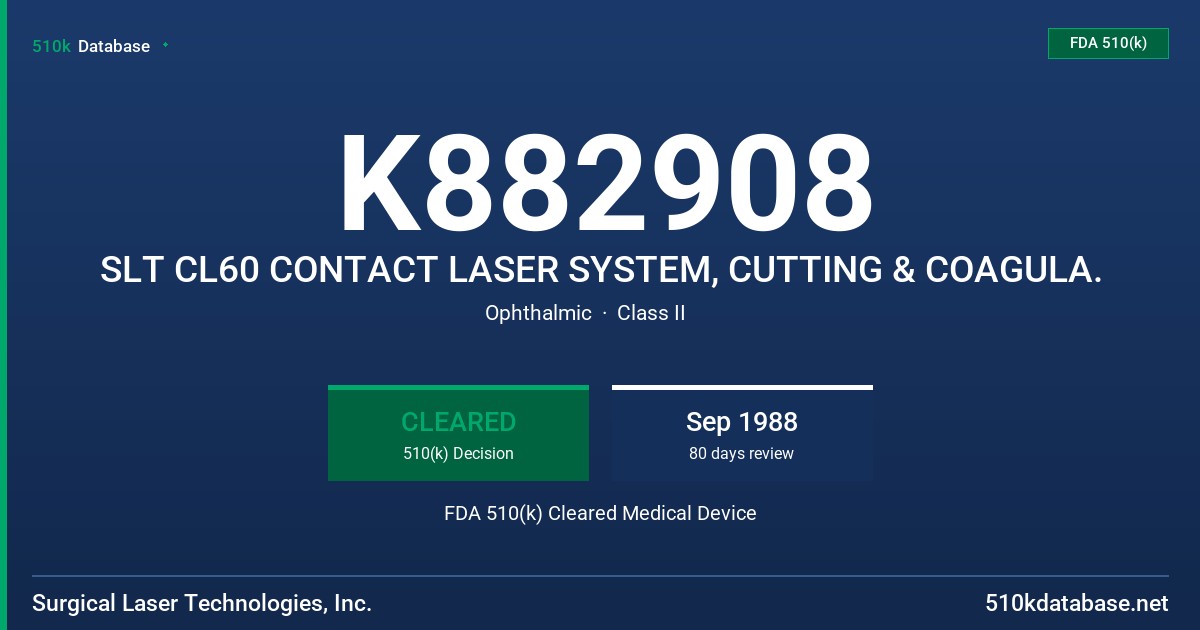 K882908 SLT CL60 CONTACT LASER SYSTEM, CUTTING & COAGULA. FDA 510(k) Cleared Medical Device