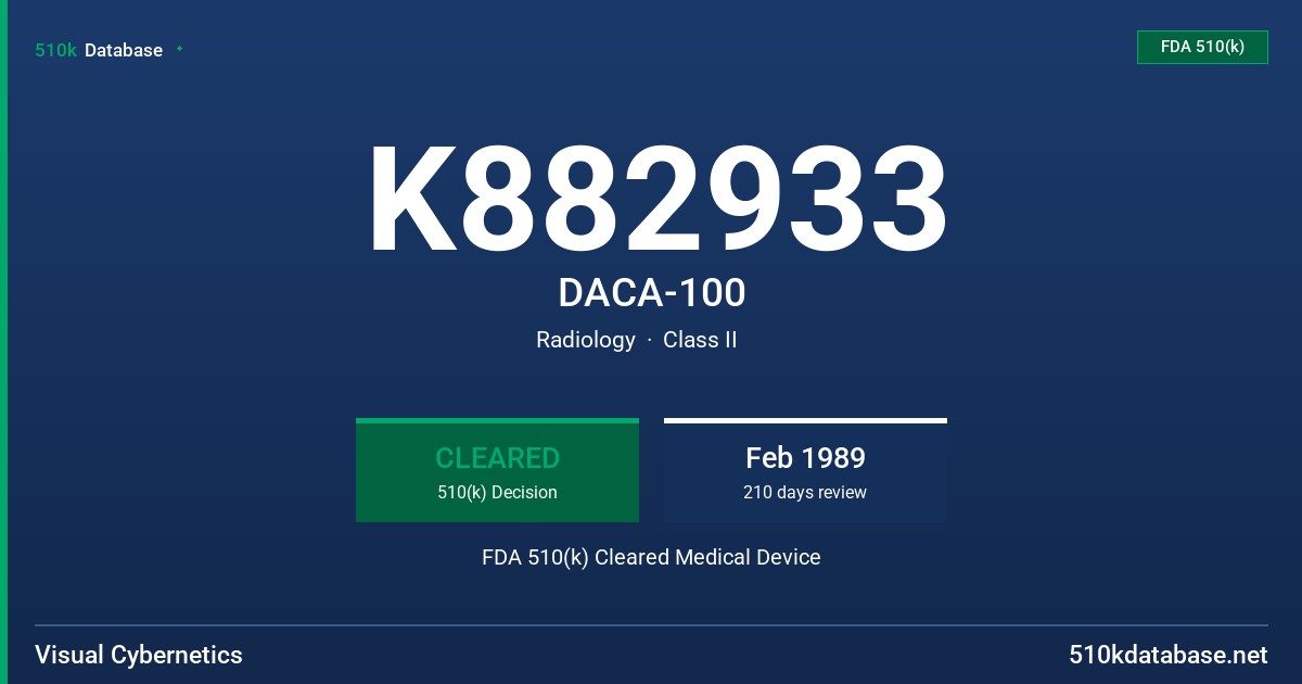 K882933 DACA-100 FDA 510(k) Cleared Medical Device