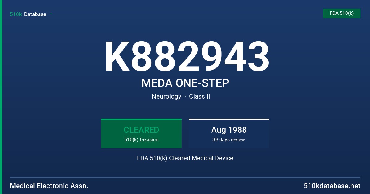 K882943 MEDA ONE-STEP FDA 510(k) Cleared Medical Device
