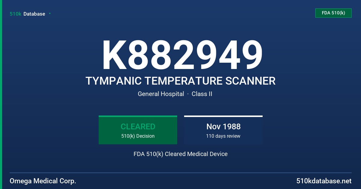 K882949 TYMPANIC TEMPERATURE SCANNER FDA 510(k) Cleared Medical Device