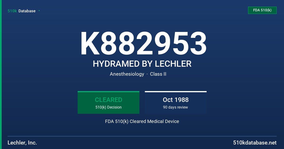 K882953 HYDRAMED BY LECHLER FDA 510(k) Cleared Medical Device