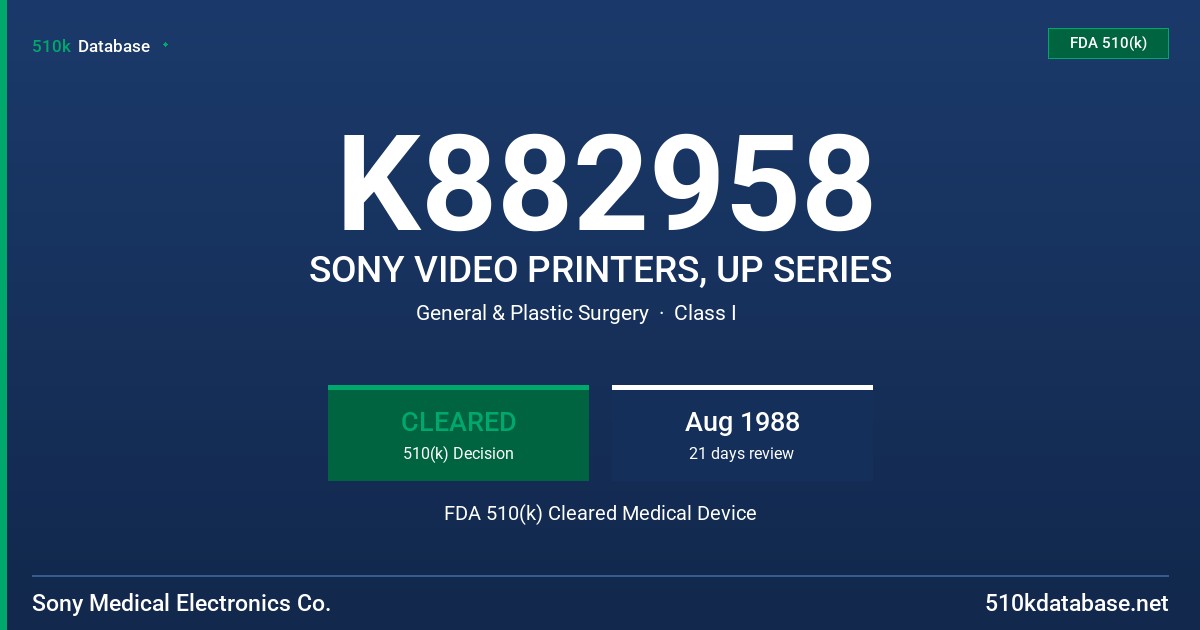 K882958 SONY VIDEO PRINTERS, UP SERIES FDA 510(k) Cleared Medical Device