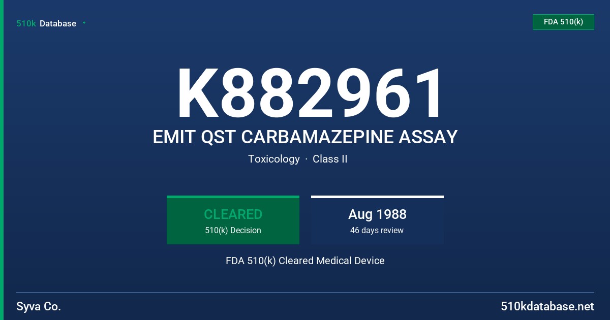 K882961 EMIT QST CARBAMAZEPINE ASSAY FDA 510(k) Cleared Medical Device