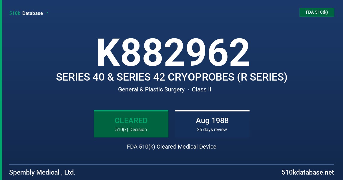 K882962 SERIES 40 & SERIES 42 CRYOPROBES (R SERIES) FDA 510(k) Cleared Medical Device