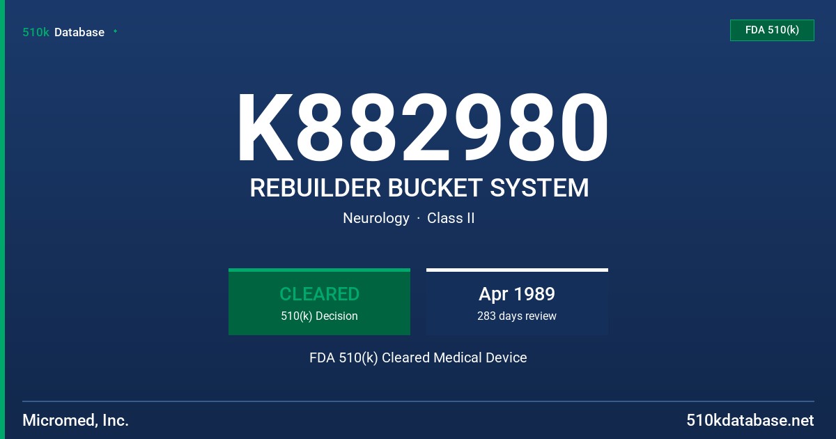 K882980 REBUILDER BUCKET SYSTEM FDA 510(k) Cleared Medical Device