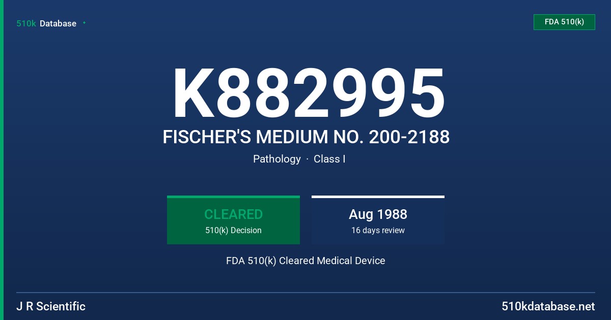 K882995 FISCHER'S MEDIUM NO. 200-2188 FDA 510(k) Cleared Medical Device